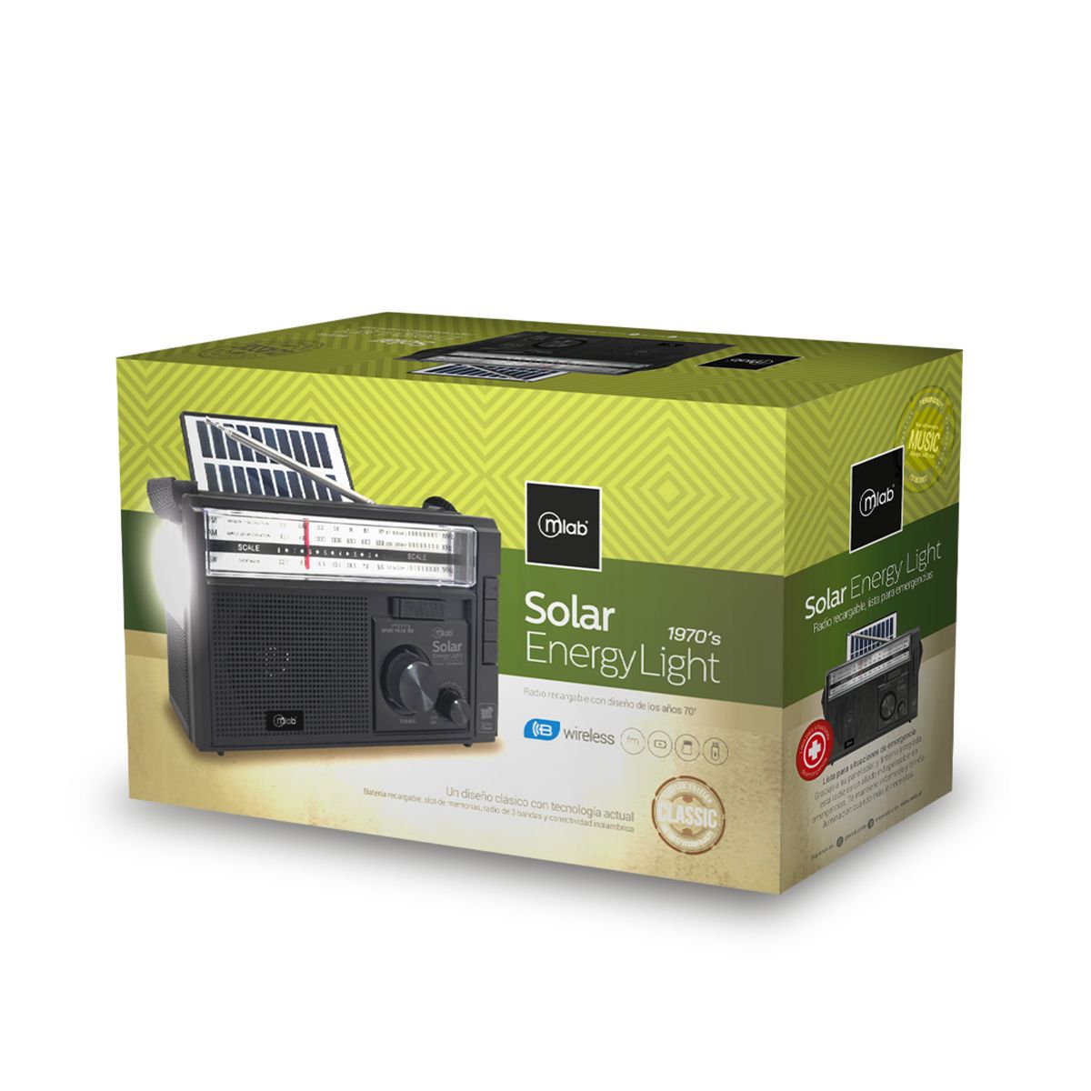 MLAB - RADIO PORTÁTIL SOLAR ENERGY-LIGHT 1970´S BT/FM/USB/USB-C 09472