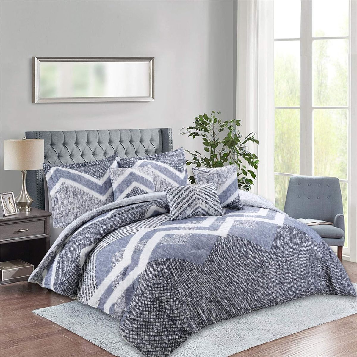 GENERICO - CUBRECAMA QUILT DE VERANO DELGADO DISEÑO ZIGZAG GRIS 1.5 PLAZA