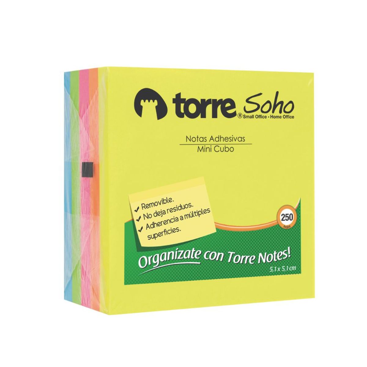 TORRE - Notas Adhesivas Neón 5 Colores 5x5cm Torre 250Hj