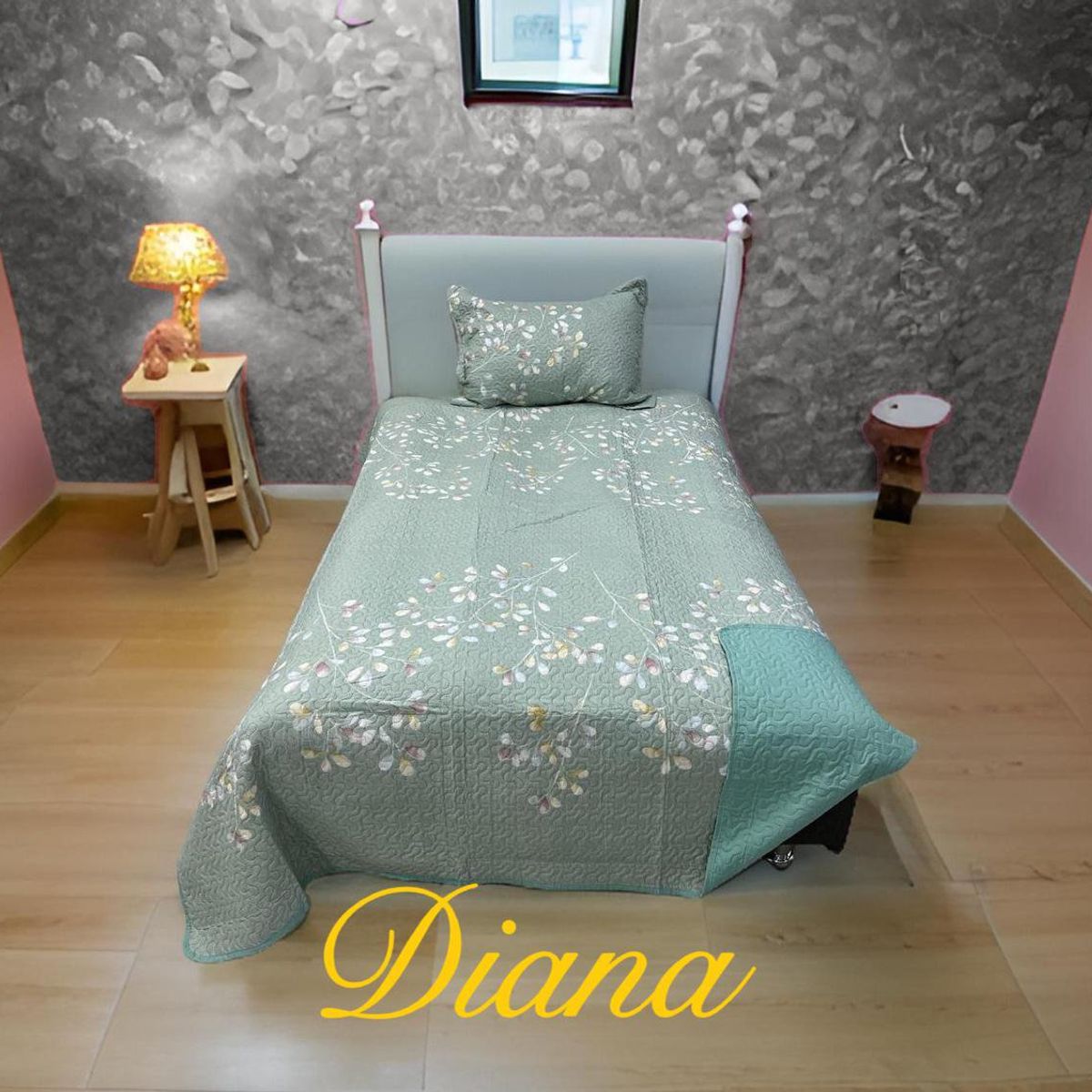 GENERICO - CUBRECAMA QUILT DE VERANO DELGADO DISEÑO VERDE FLORES 1.5 PLAZA