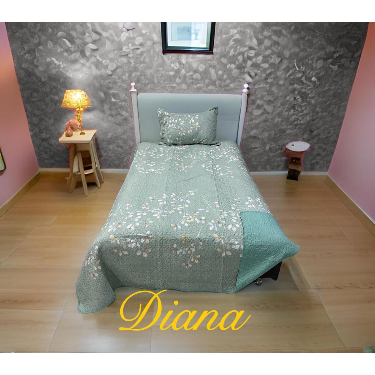 GENERICO - CUBRECAMA QUILT DE VERANO DELGADO DISEÑO VERDE FLORES 1.5 PLAZA