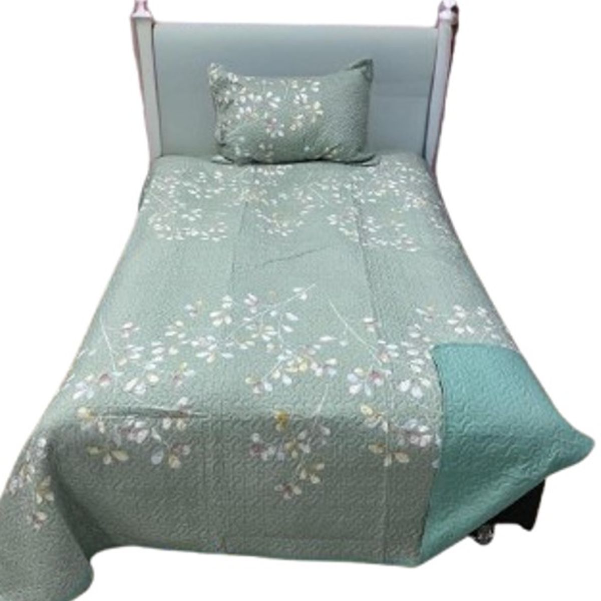 GENERICO - CUBRECAMA QUILT DE VERANO DELGADO DISEÑO VERDE FLORES 1.5 PLAZA