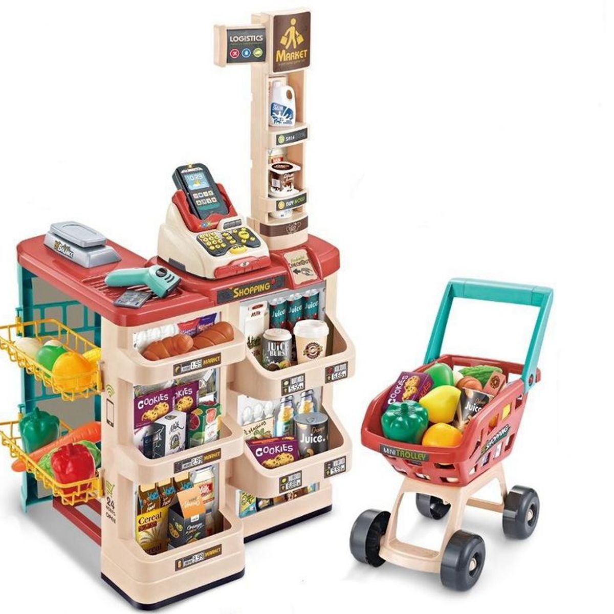 GENERICO - Supermercado Con Carro De Compras 48 Piezas Didáctico