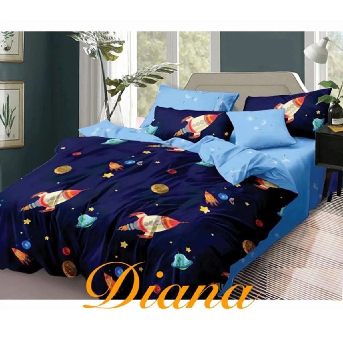 GENERICO - CUBRECAMA QUILT DE VERANO DELGADO DISEÑO INFANTIL COHETES 1.5 PLAZA_.