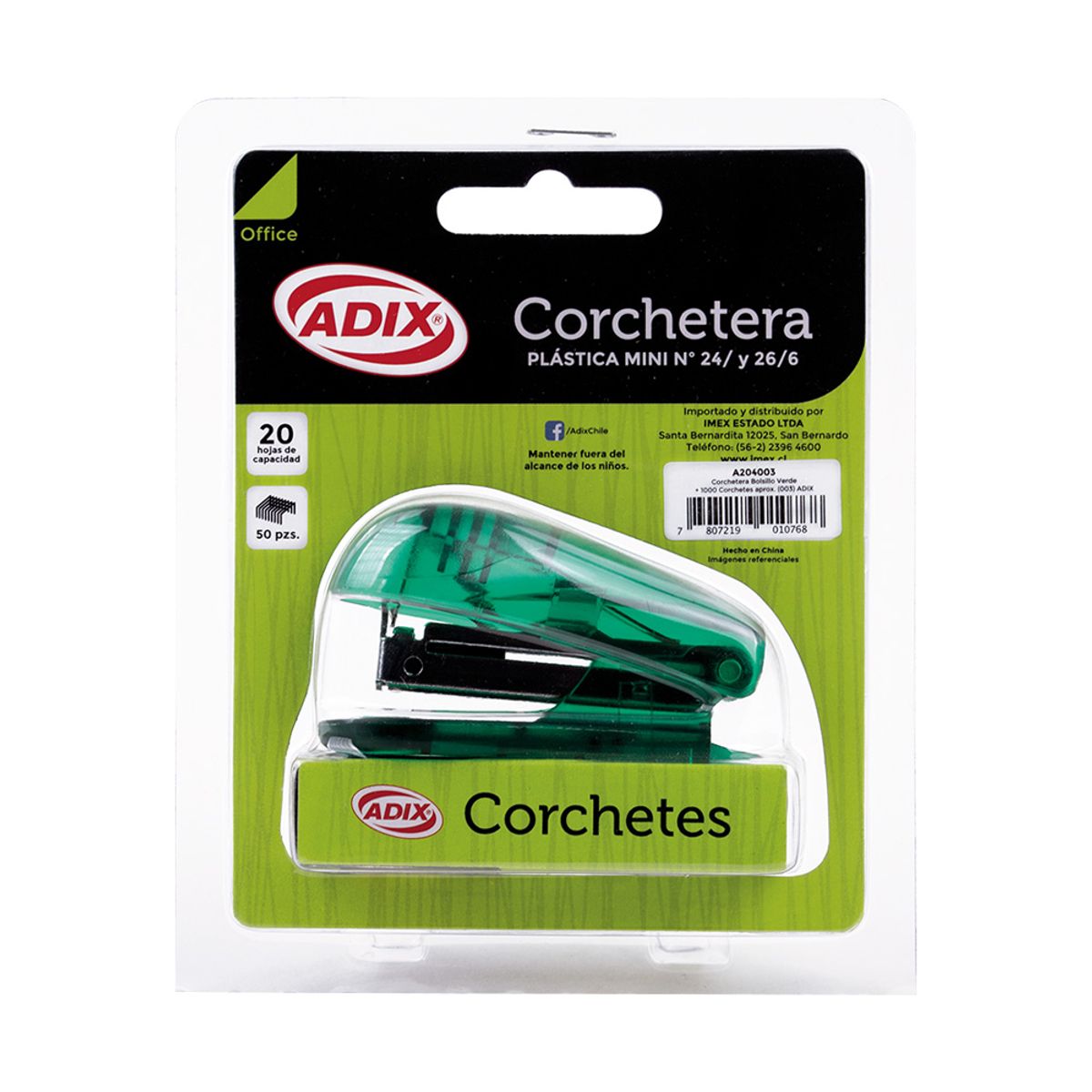 ADIX - Corchetera Bolsillo y Corchete Verde Adix