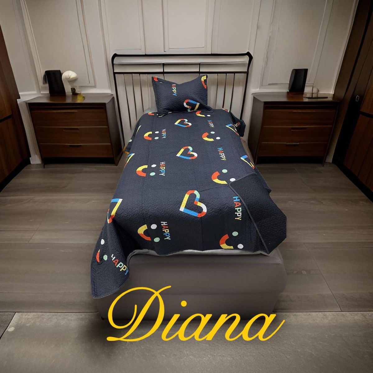 GENERICO - CUBRECAMA QUILT DE VERANO DELGADO DISEÑO NEGRO CORAZONES 1.5 PLAZA