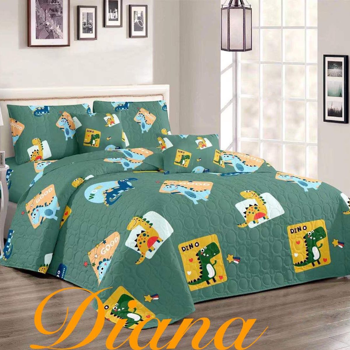 GENERICO - CUBRECAMA QUILT DE VERANO DELGADO DISEÑO INFANTIL VERDE DINO 1.5 PLAZA