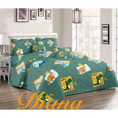 GENERICO - CUBRECAMA QUILT DE VERANO DELGADO DISEÑO INFANTIL VERDE DINO 1.5 PLAZA