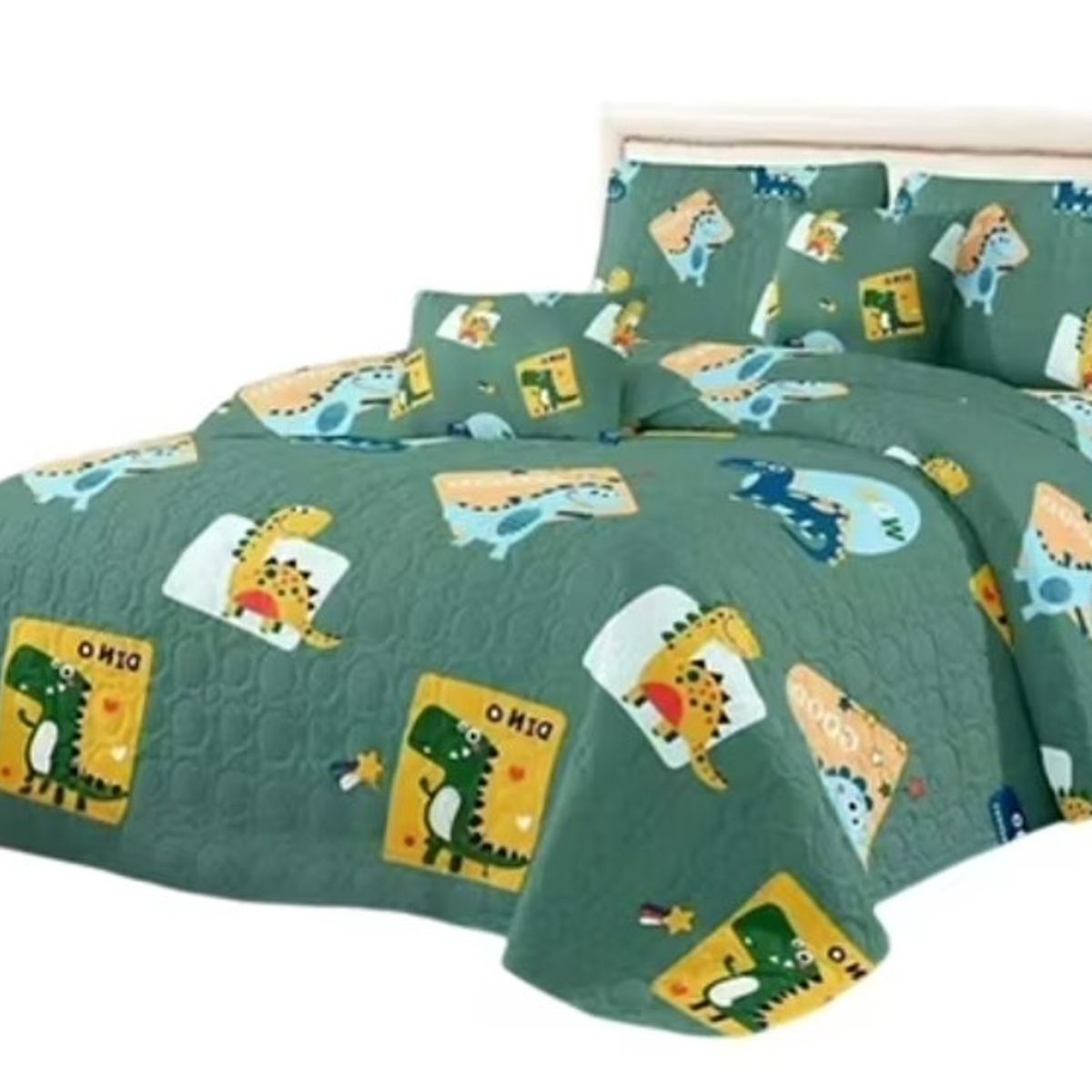 GENERICO - CUBRECAMA QUILT DE VERANO DELGADO DISEÑO INFANTIL VERDE DINO 1.5 PLAZA
