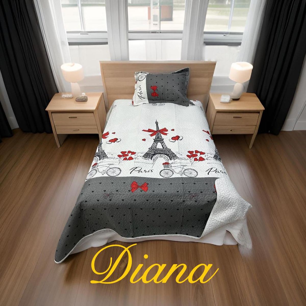 GENERICO - CUBRECAMA QUILT DE VERANO DELGADO DISEÑO TORRE EIFFEL 1.5 PLAZA