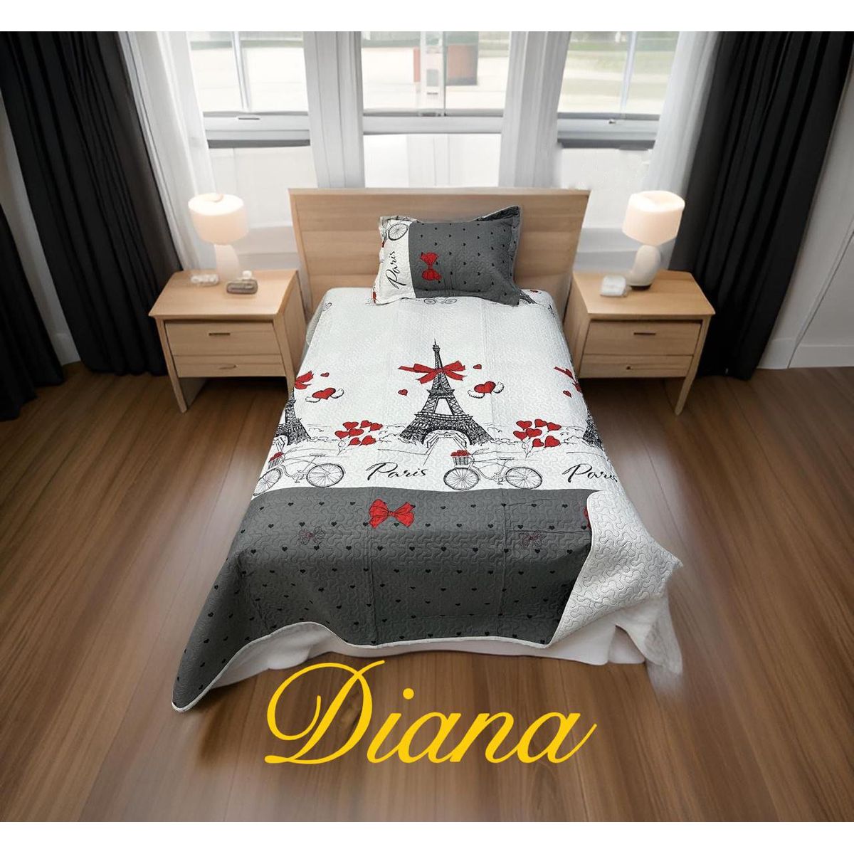 GENERICO - CUBRECAMA QUILT DE VERANO DELGADO DISEÑO TORRE EIFFEL 1.5 PLAZA