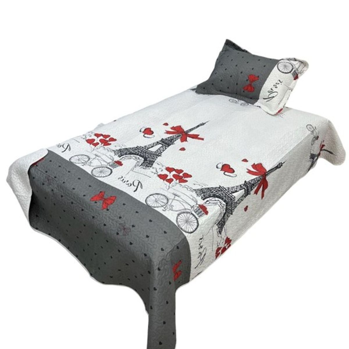 GENERICO - CUBRECAMA QUILT DE VERANO DELGADO DISEÑO TORRE EIFFEL 1.5 PLAZA