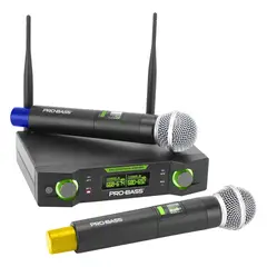 PROBASS - Microfono Inalambrico Doble Profesional UF224 UHF