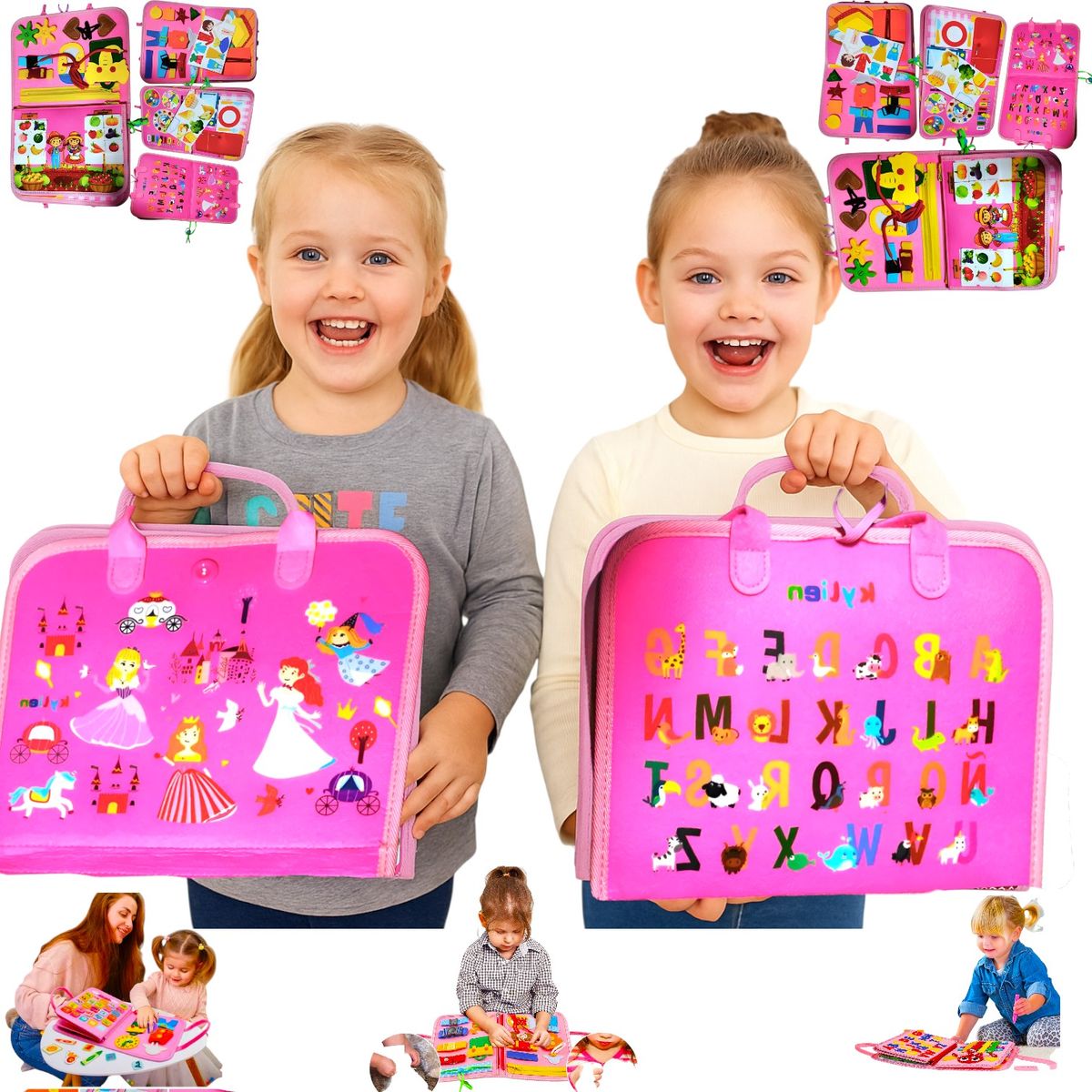 GENERICO - Libro Sensorial Y Didáctico Desarrollo Habilidades TELA ROSA