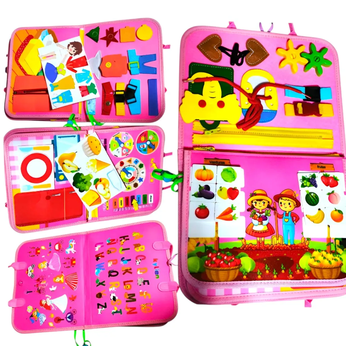 GENERICO - Libro Sensorial Y Didáctico Desarrollo Habilidades TELA ROSA