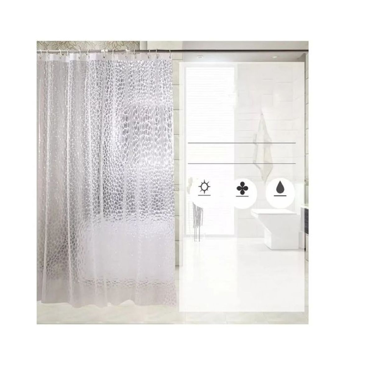 GENERICO - Cortina Forro De Baño Transparente Impermeable + 12 Argollas