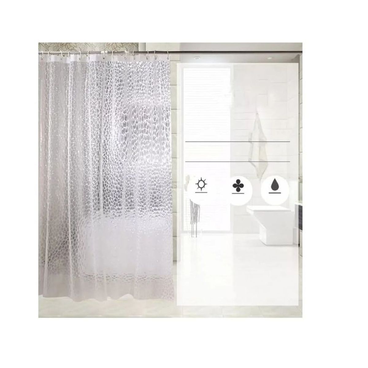 GENERICO - Cortina Forro De Baño Transparente Impermeable + 12 Argollas