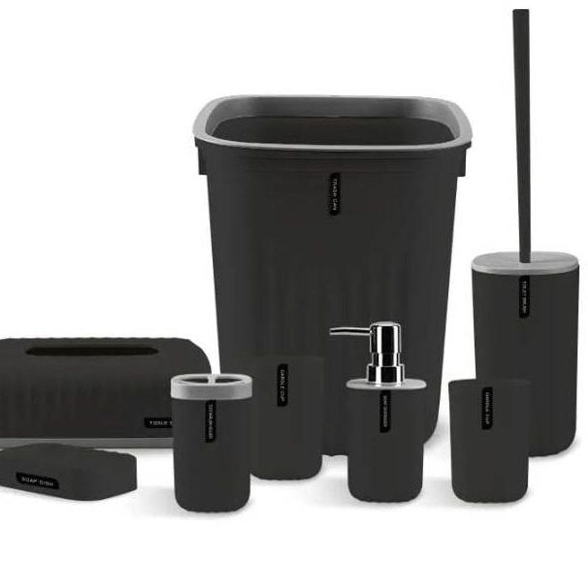GENERICO - Juego Para Baño De 6 Piezas Accesorio Bathroom Cuadrado Negro