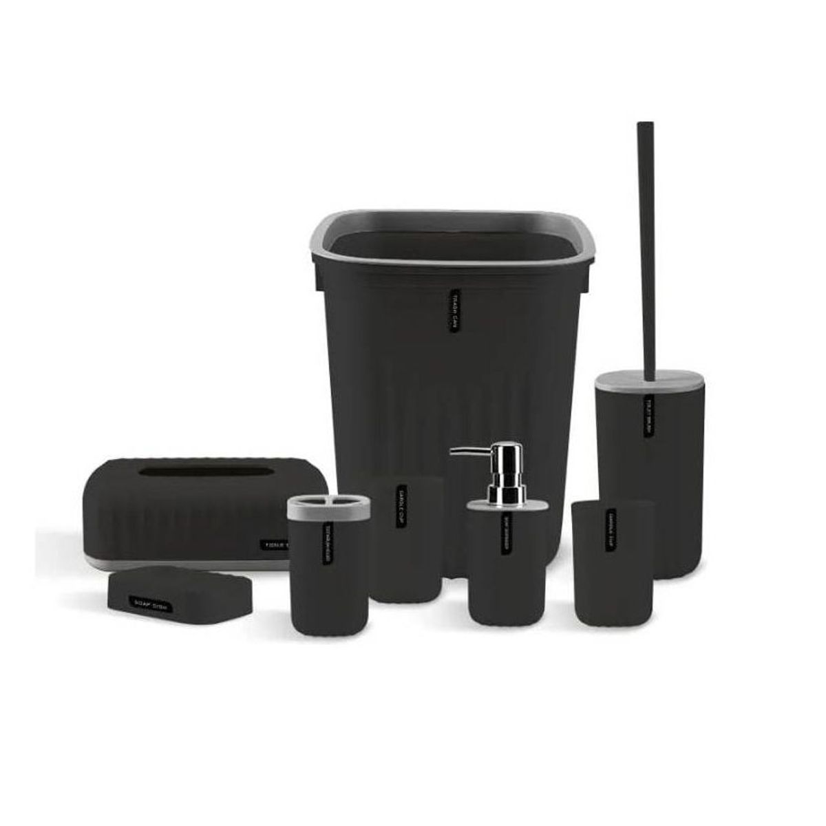 GENERICO - Juego Para Baño De 6 Piezas Accesorio Bathroom Cuadrado Negro