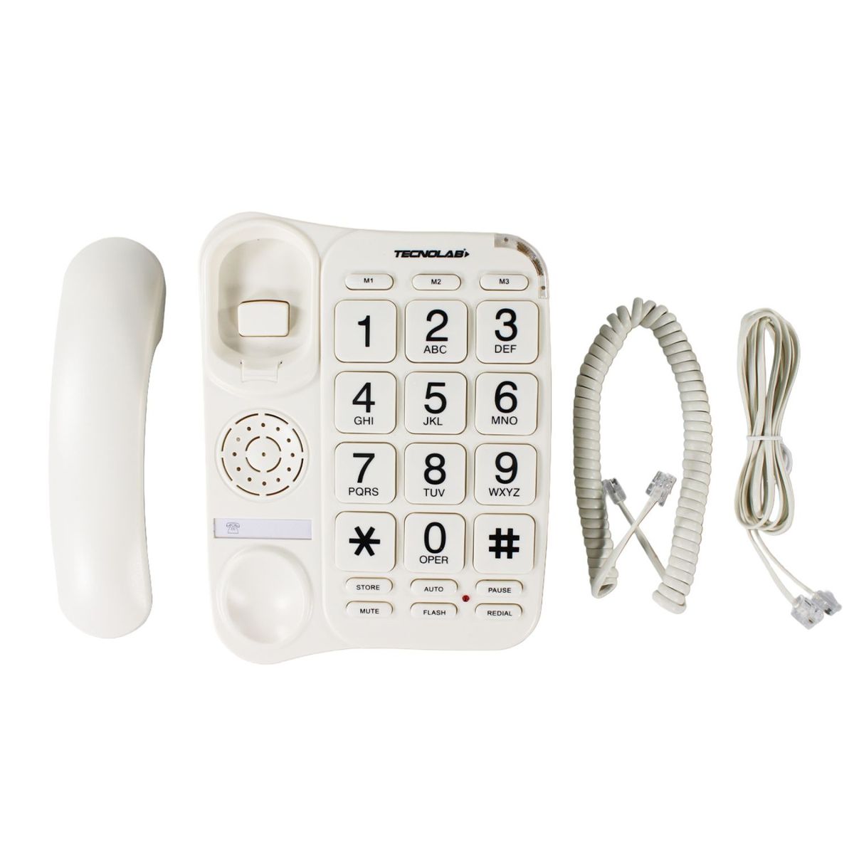 TECNOLAB - Teléfono Fijo Sobremesa 3 Teclas Rápidas Blanco - SC