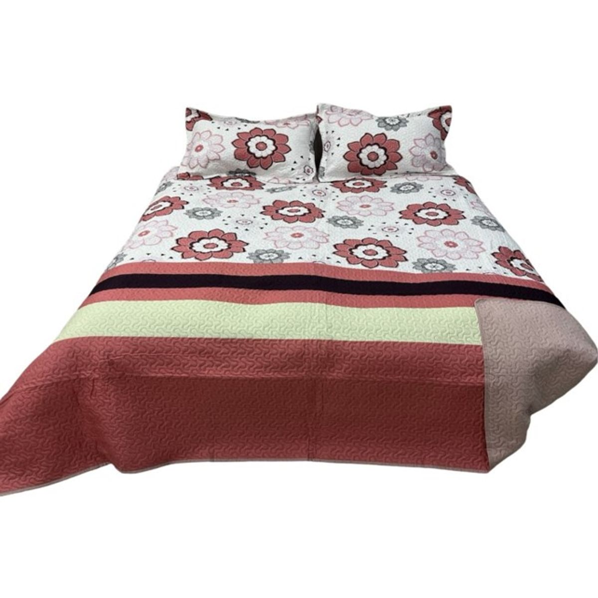 GENERICO - CUBRECAMA QUILT DE VERANO DELGADO DISEÑO FLORES BLANCO 1.5 PLAZA