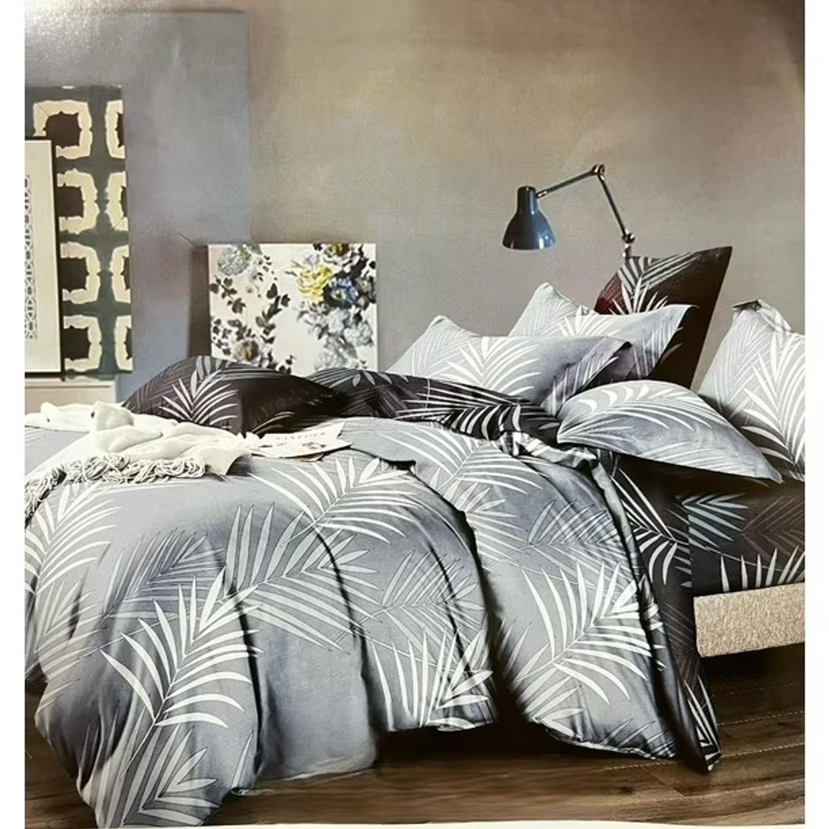 GENERICO - CUBRECAMA QUILT DE VERANO DELGADO DISEÑO GRIS PALMAS 1.5 PLAZA