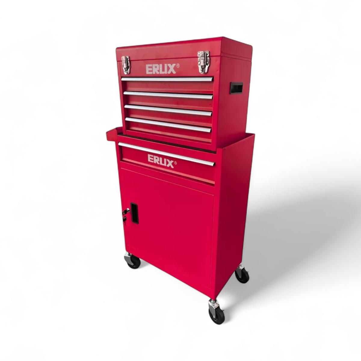 ERUX - Gabinete Metálico Caja Porta Herramientas Con Ruedas Roja