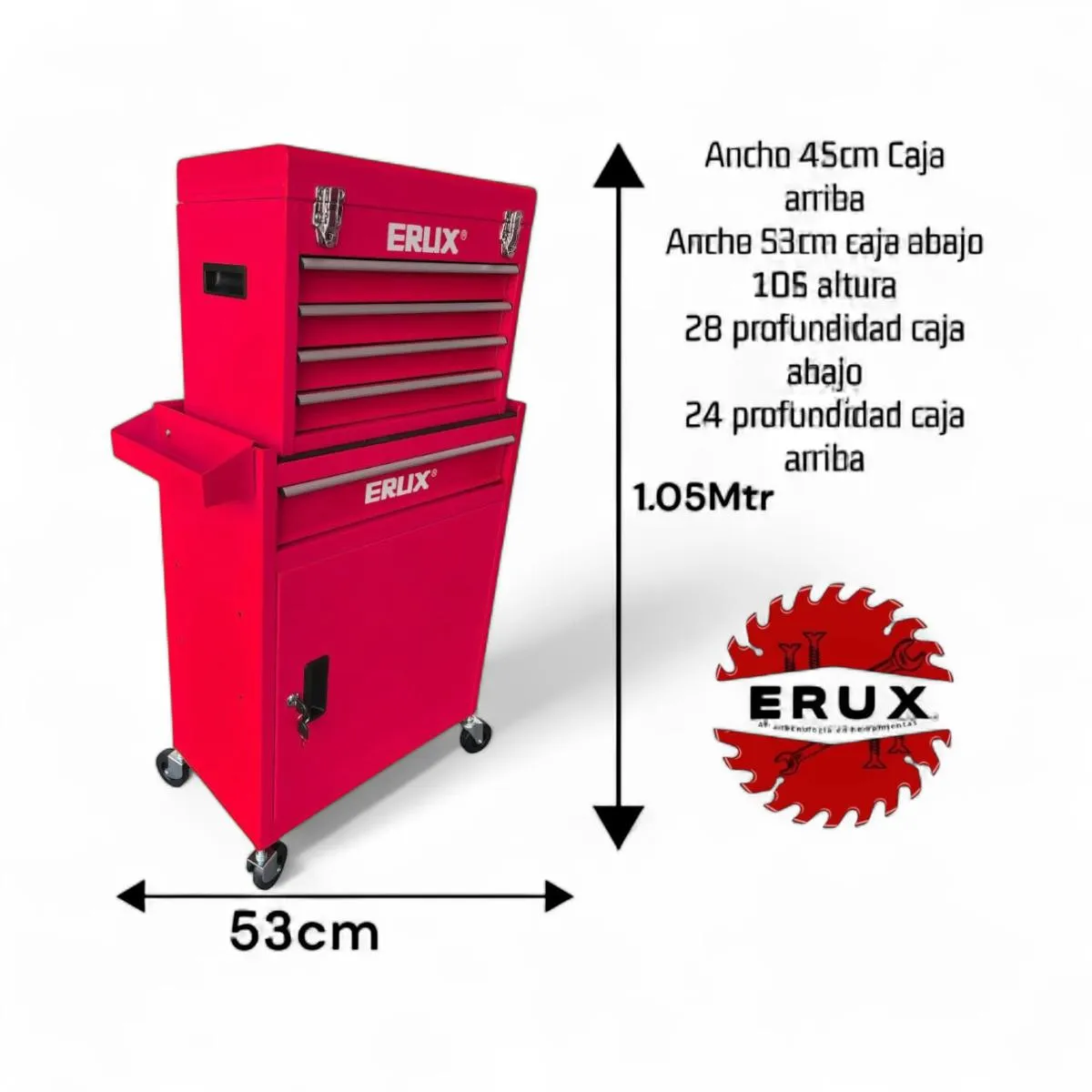 ERUX - Gabinete Metálico Caja Porta Herramientas Con Ruedas Roja