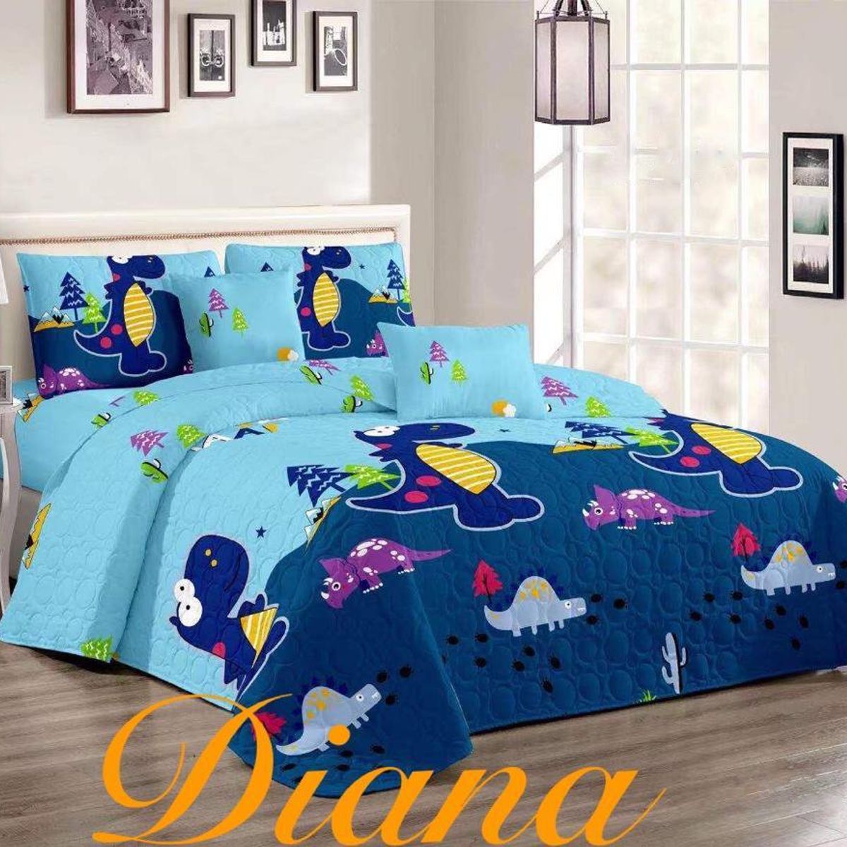 GENERICO - CUBRECAMA QUILT DE VERANO DELGADO DISEÑO INFNTIL DINO AZUL 1.5 PLAZA