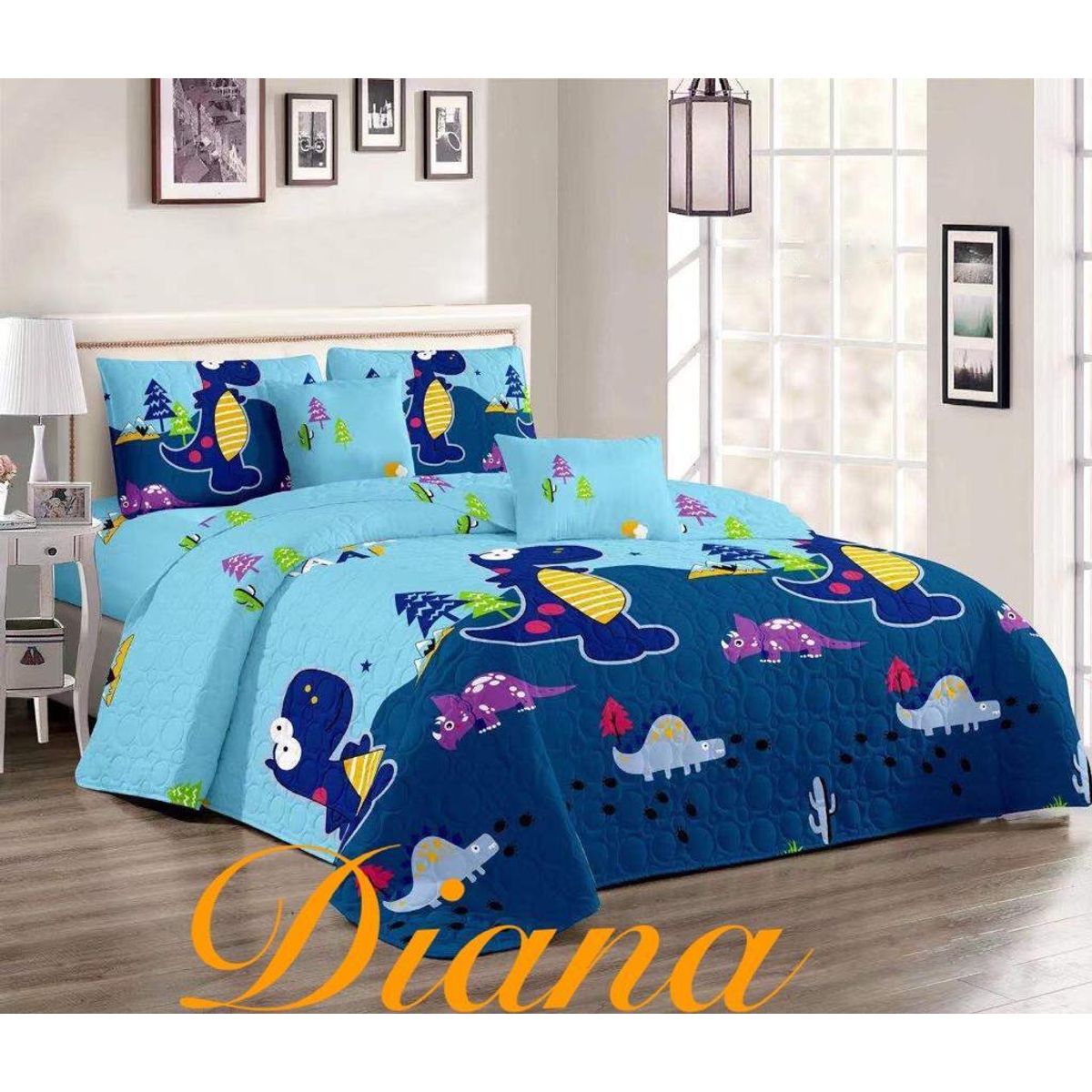GENERICO - CUBRECAMA QUILT DE VERANO DELGADO DISEÑO INFNTIL DINO AZUL 1.5 PLAZA