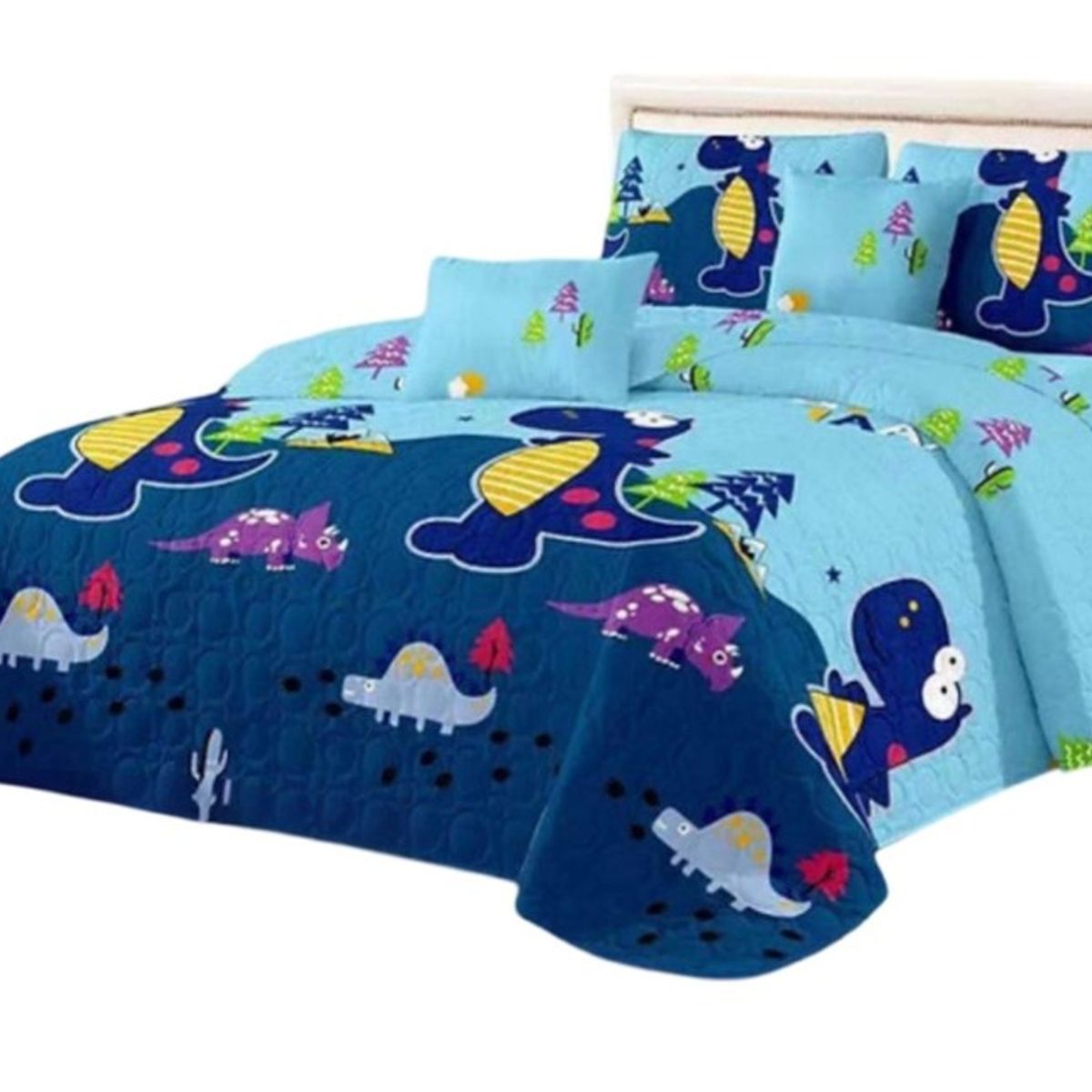 GENERICO - CUBRECAMA QUILT DE VERANO DELGADO DISEÑO INFNTIL DINO AZUL 1.5 PLAZA