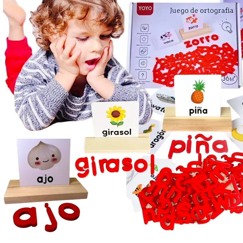 GENERICO - Divertido Juego Infantil Ortografía y Reconocimiento MADERA