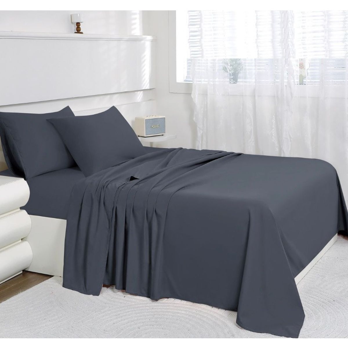 COMPRAPO - Juego de Sábanas Ultra Suaves King Gris Liso PT