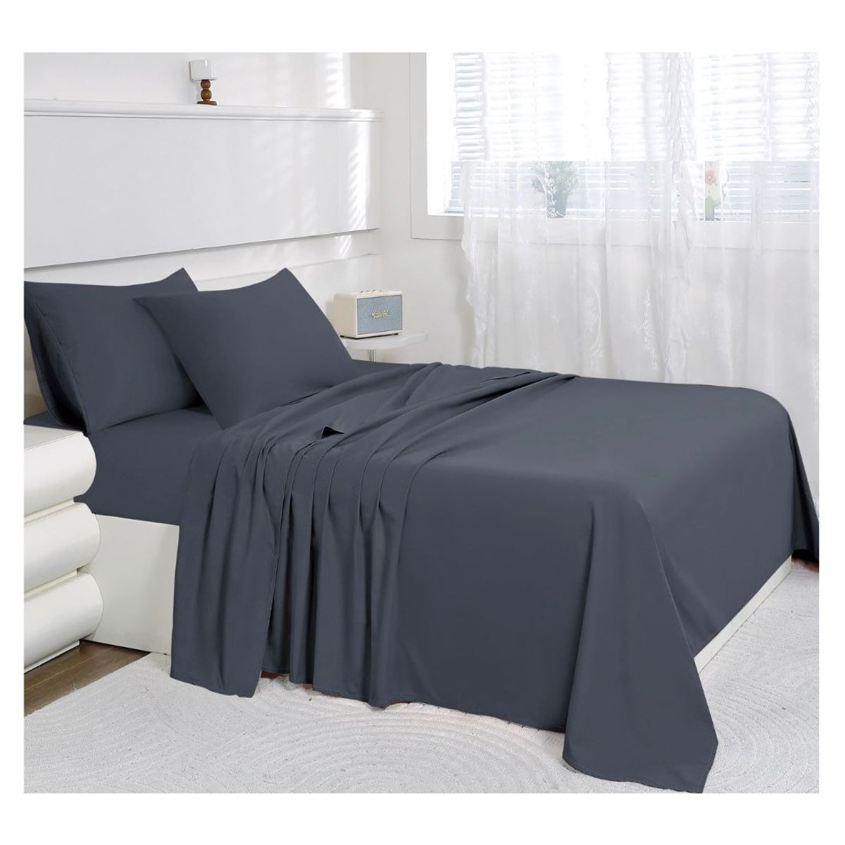 COMPRAPO - Juego de Sábanas Ultra Suaves King Gris Liso PT