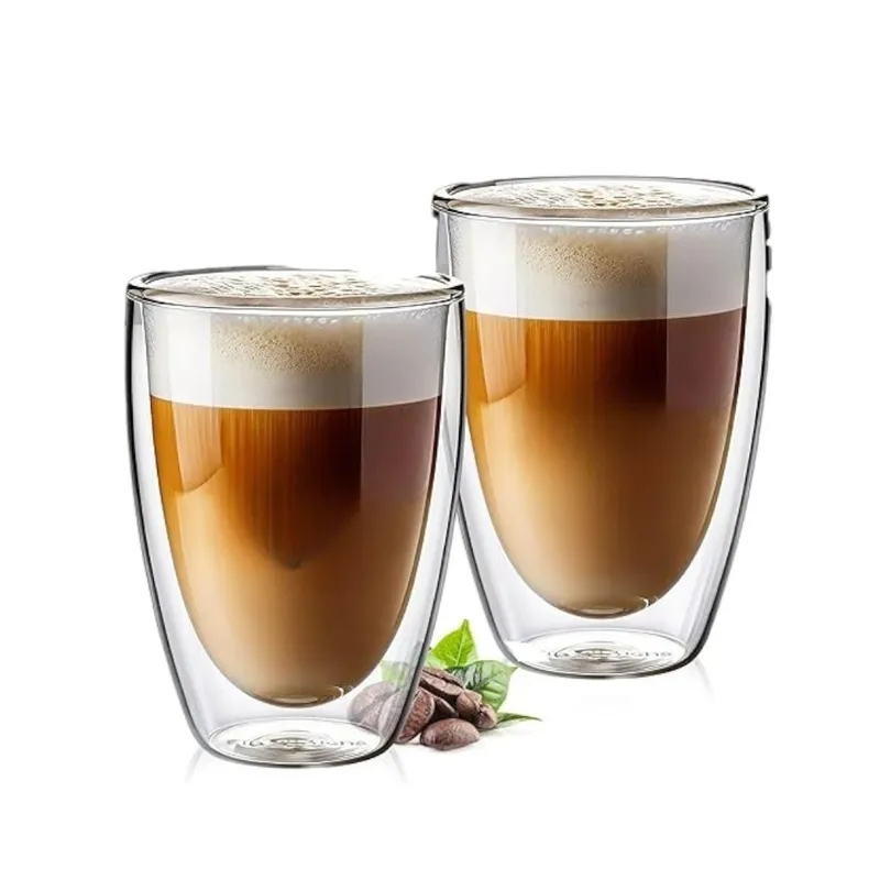 GENERICO - set 2 vasos de vidrio doble vidrio bebida fría caliente 10oz