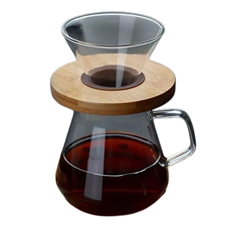 GENERICO - Cafetera De Vidrio Filtro Y Base De Bambú  Método De Goteo Manual
