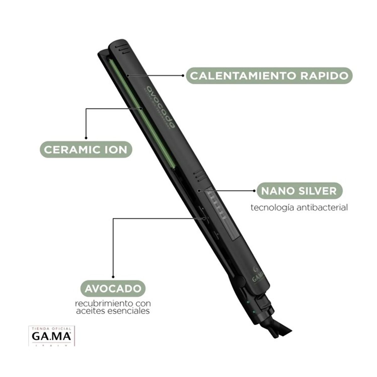 GAMA - PLANCHA ALISADORA ELEGANCE LED AVOCADO DIGITAL GAMA