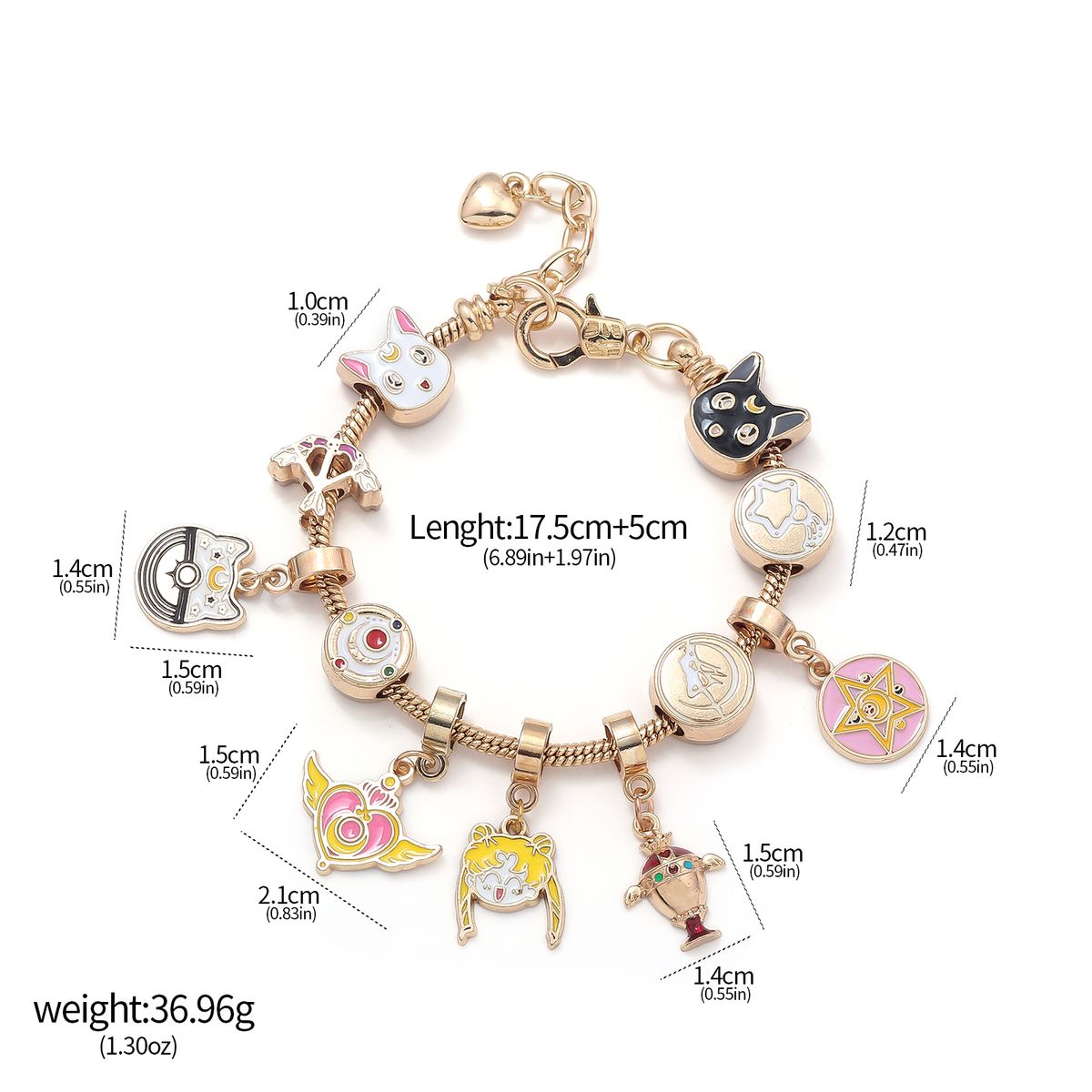 GENERICO - Pulsera Charms Dorada Dijes Sailor Moon