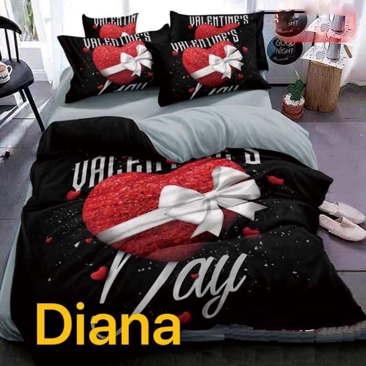 GENERICO - CUBRECAMA QUILT DE VERANO DELGADO DISEÑO NEGRO CORAZON 2 PLAZA