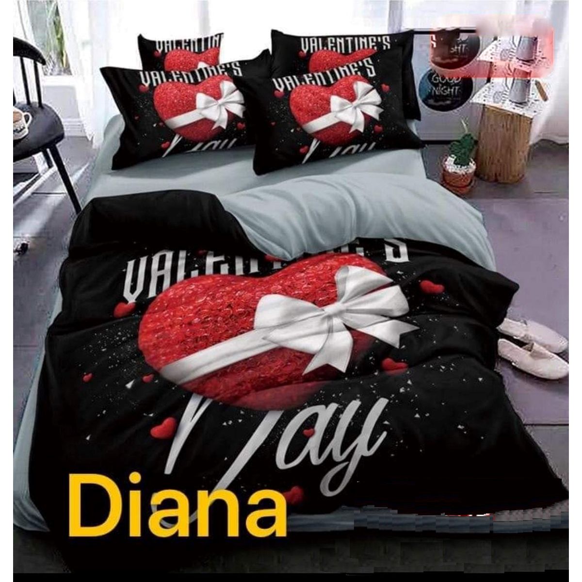 GENERICO - CUBRECAMA QUILT DE VERANO DELGADO DISEÑO NEGRO CORAZON 2 PLAZA