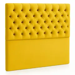 GENERICO - Respaldo De Cama 2 Plazas Amarillo Capitone en Lino