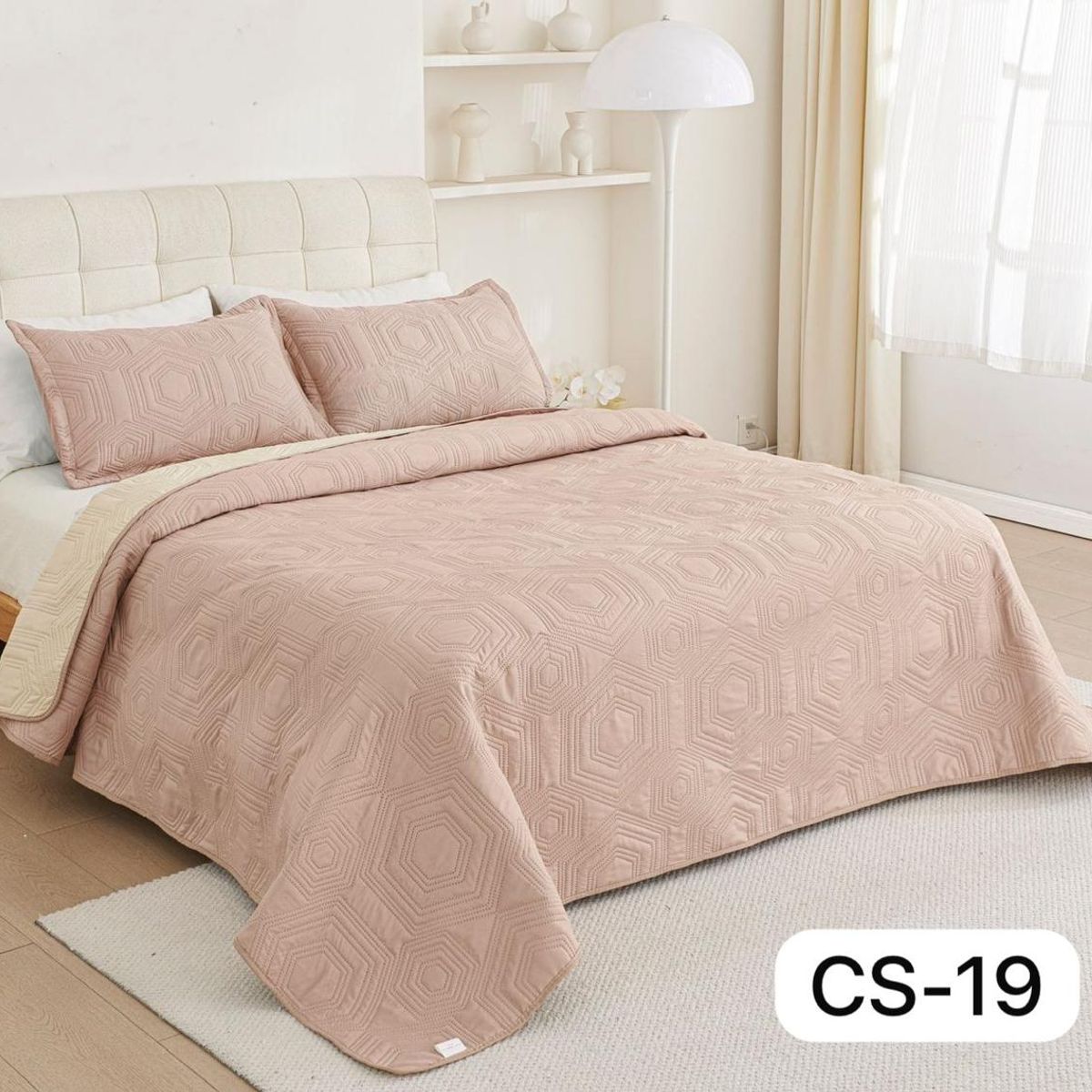 GENERICO - Cobertor Quilt de Verano 1,5 plaza - Color Palo Rosa