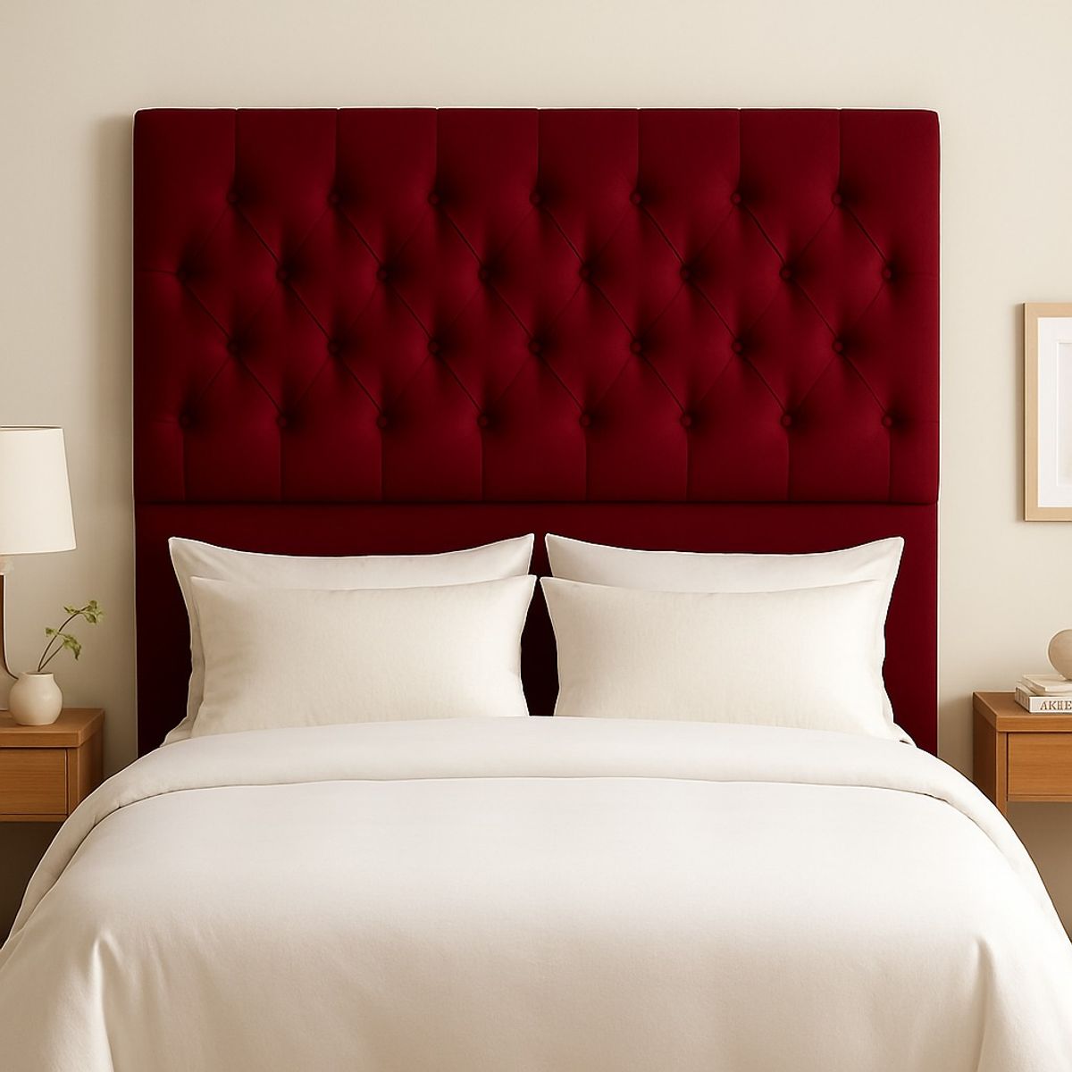 GENERICO - Respaldo De Cama 2 Plazas Burdeo En Lino Capitone