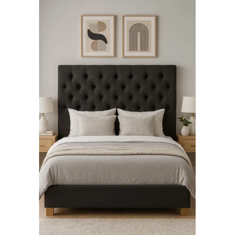 GENERICO - Respaldo De Cama 2 Plazas Gris Oscuro Capitone