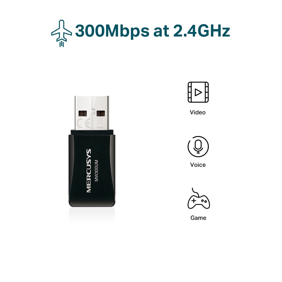MERCUSYS - Mercusys MW300UM + Adaptador inalámbrico mini USB N300