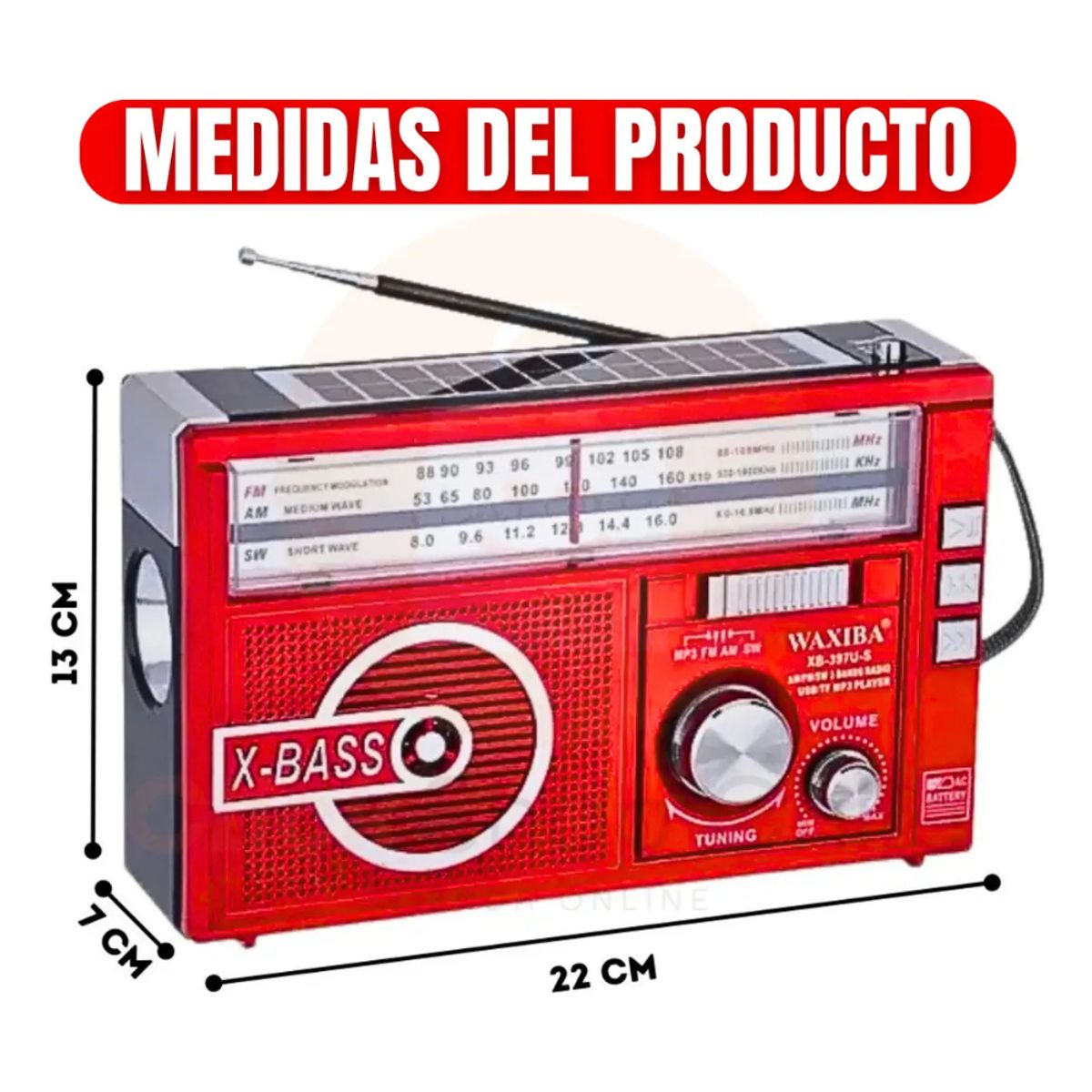 MOVI - RADIO LINTERNA CON PANEL SOLAR PILAS Y RECARGABLE A 220V