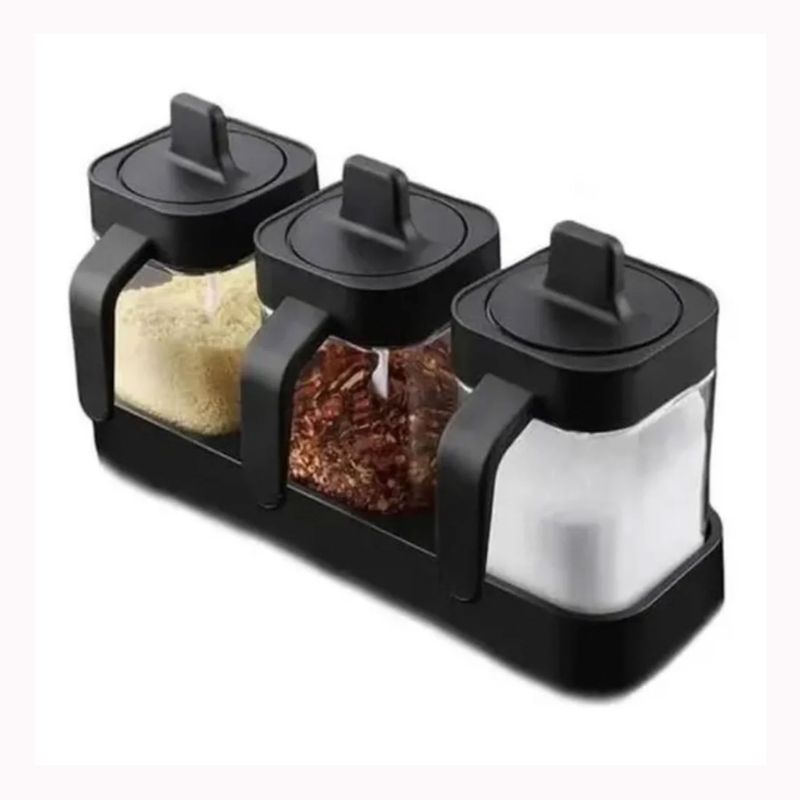 GENERICO - Especiero 3 Frascos Negro Medidas 27cm Diseño Moderno