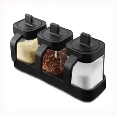 GENERICO - Especiero 3 Frascos Negro Medidas 27cm Diseño Moderno