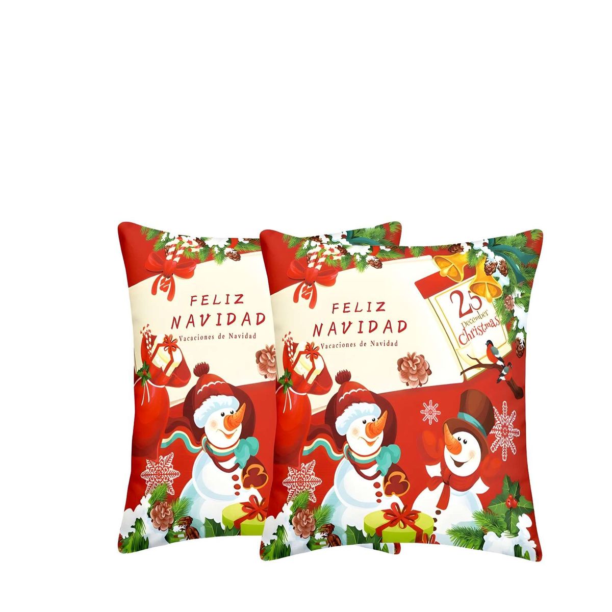 GENERICO - JUEGO DE 2 FUNDAS DE COJINES DISEÑO NAVIDEÑO 45X45 CM A05