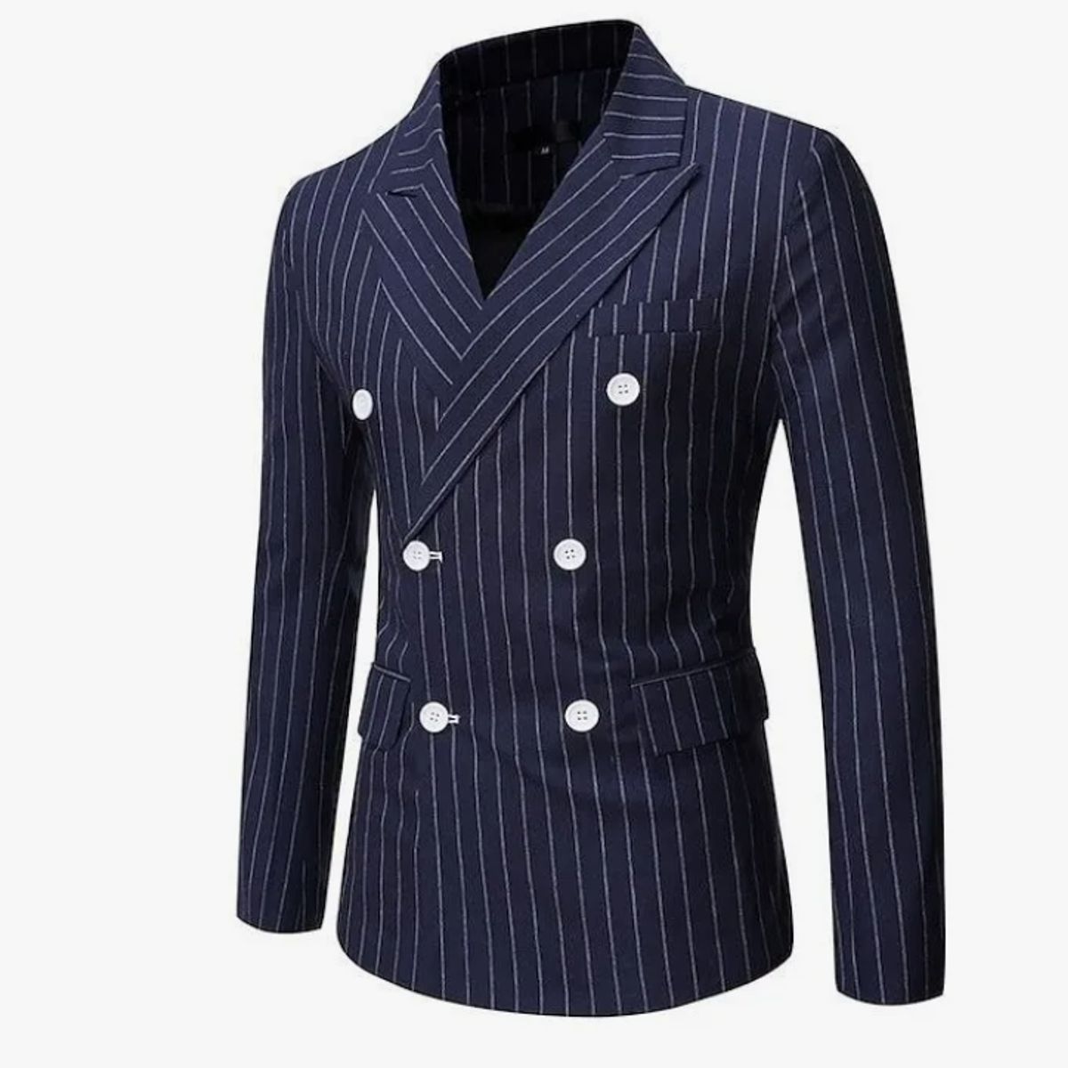 XPRESS RECHARGE - Chaqueta Azul Marino de Hombre con Rayas Finas  Doble Botonadura